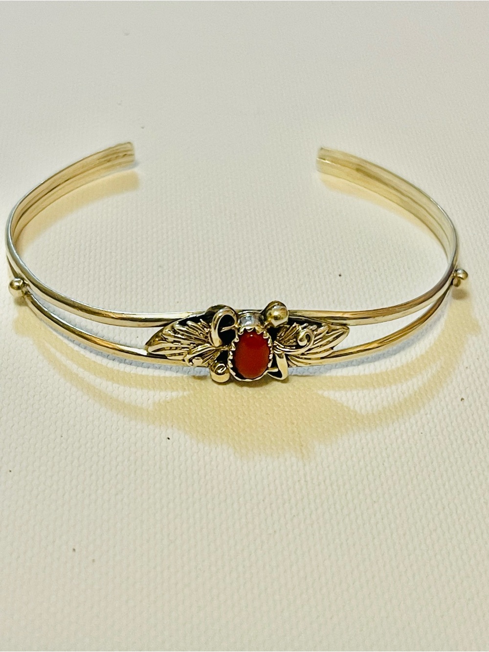 VTG Native American Navajo Sterling
Silver Red Coral Bracelet Sz 6.25-6.5"